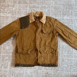 Vintage Saftbak Duck Canvas Hunting Jacket Tan Green Quilted w/ Corduroy Collar